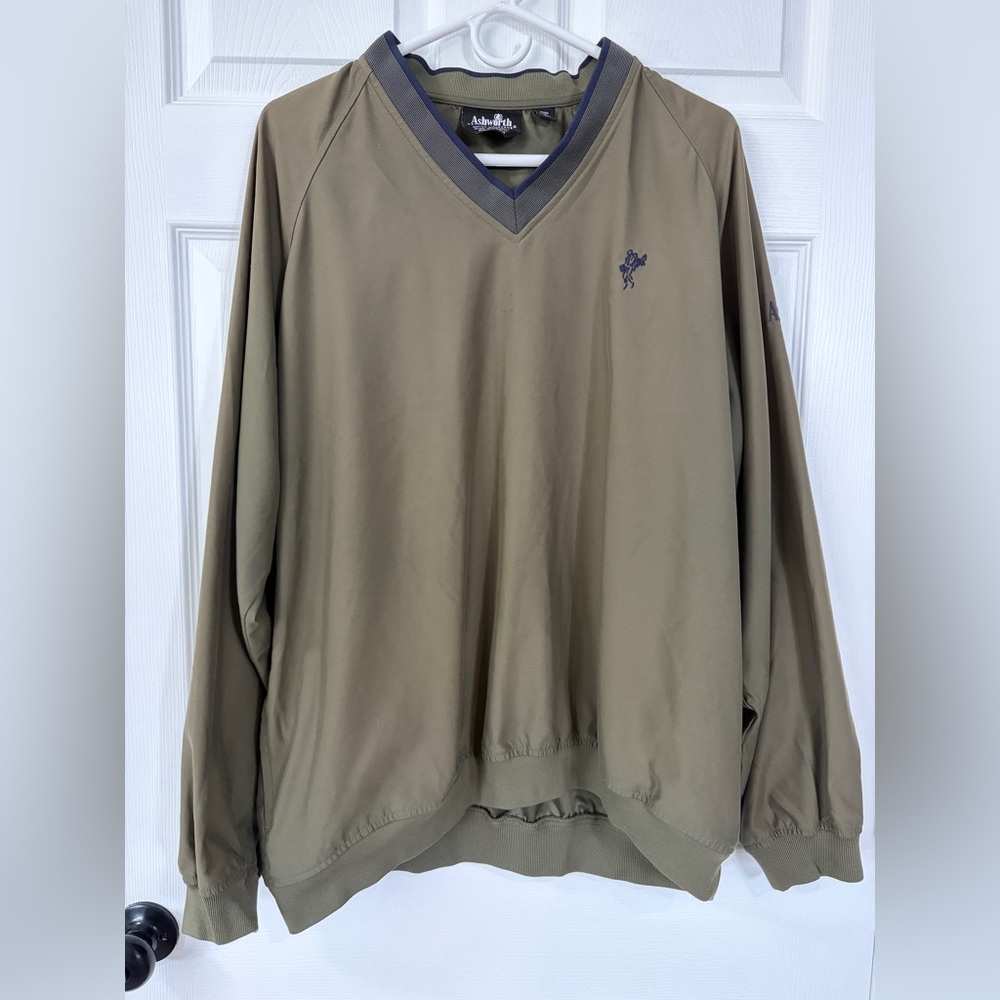 Ashworth Olive Green Oversized V-Neck Golf Pullover (Size L)